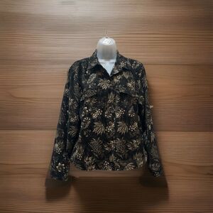 Christopher & Banks Women's Stretch Button-Up Shirt Multi Large Floral Print